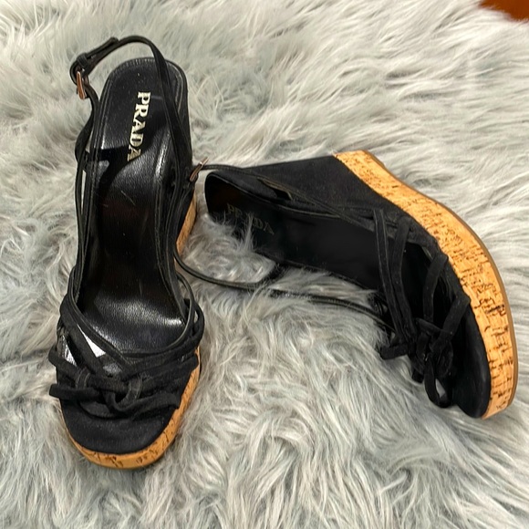 Prada cork wedge slingback shoe 38.5 - Picture 1 of 10